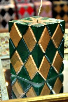 Κερί carve τετράγωνο πράσινο χρυσό 7,5*7,5*10