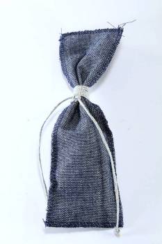 Μπομπονιέρα Γάμου Πουγκί τζήν 12*17 υφασμάτινο ίσιο με boho τυρκουάζ κορδόνι 9mm