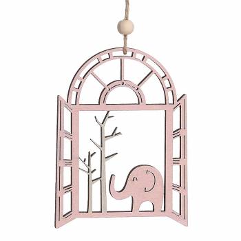 Ξύλινο κρεμαστό ροζ παράθυρο με ελέφαντα