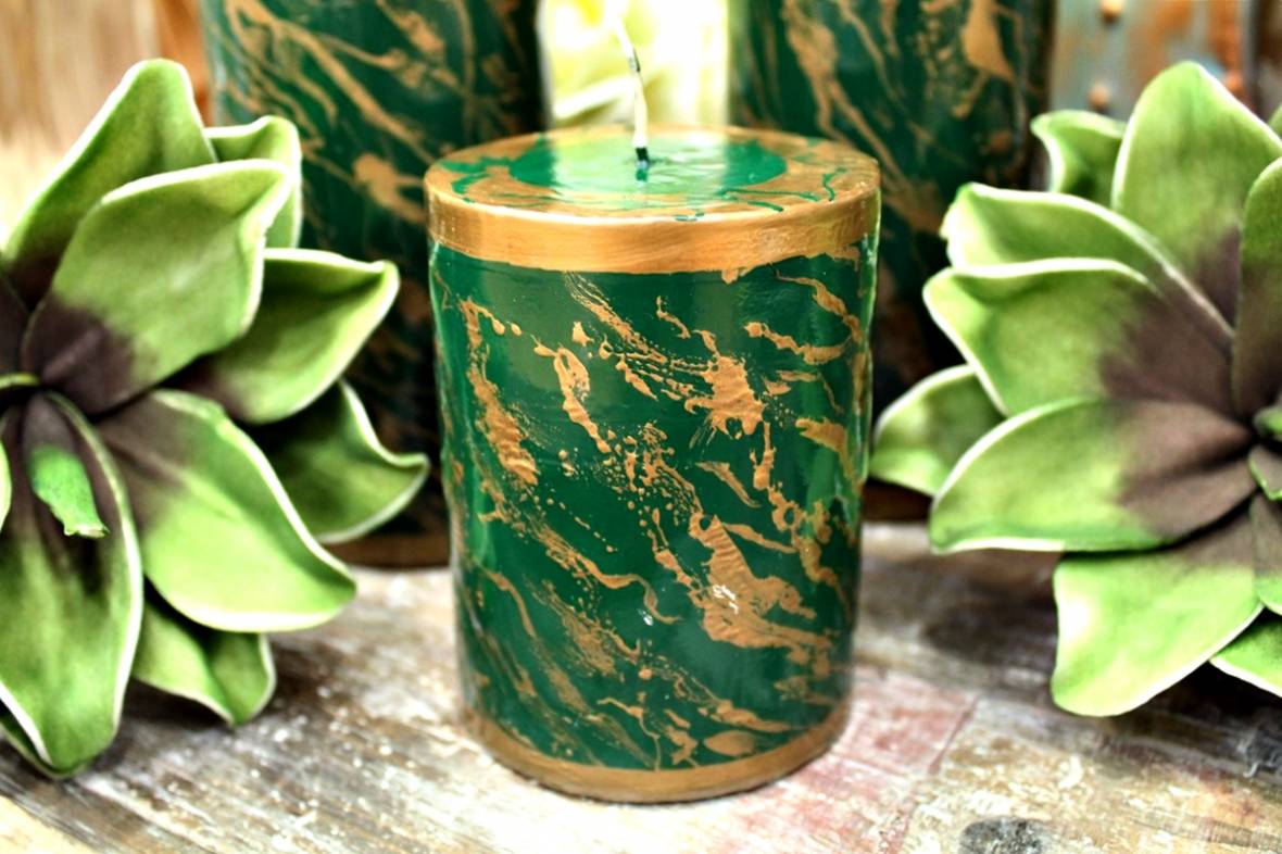 Κερί marble πράσινο-χρυσό 8χ15