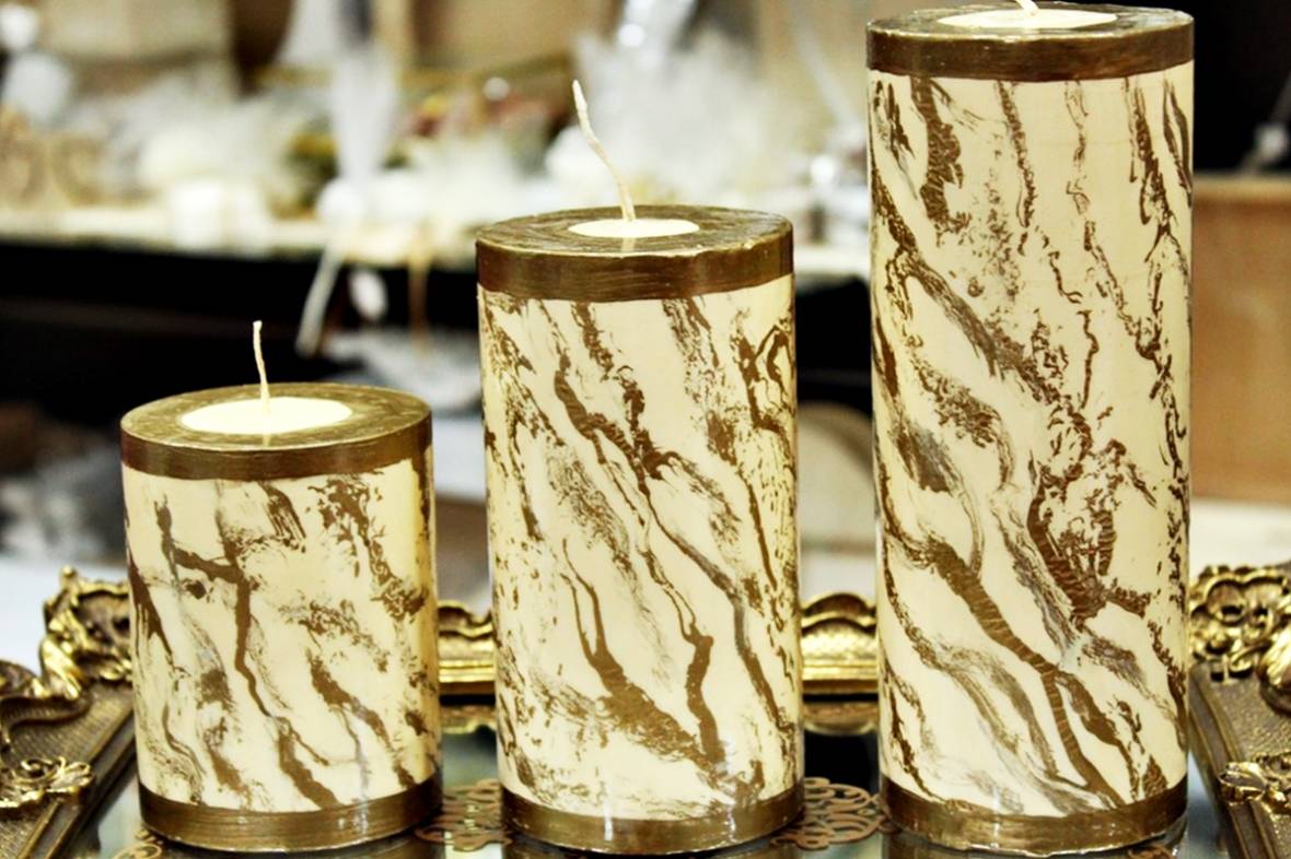 Κερί marble εκρού- χρυσό 8χ10