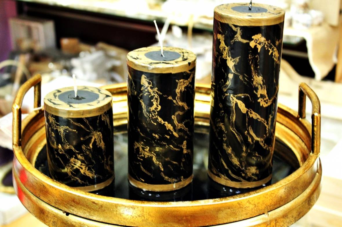 Κερί marble μαύρο- χρυσό 8χ20