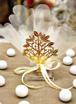 Μπομπονιέρα γάμου μεταλλικό χρυσό δέντρο ζωής