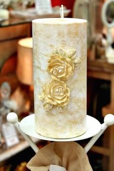 Κερί γάμου για κηροστάτη με 2 κέρινα λουλούδια vintage 10x20cm