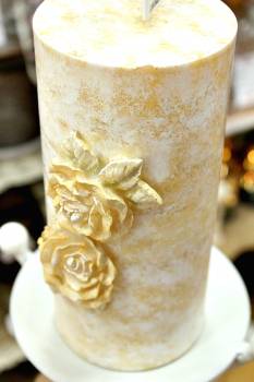Χειροποίητο κερί γάμου για κηροστάτη με 2 κέρινα λουλούδια vintage 10x20cm