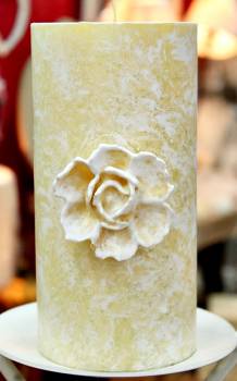 Χειροποίητο κερί γάμου για κηροστάτη vintage με κέρινο λουλούδι 10x20cm
