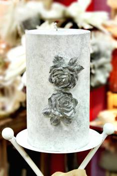 Κερί γάμου για κηροστάτη με 2 κέρινα λουλούδια vintage 12x20cm