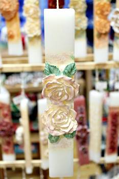 Πασχαλινή λαμπάδα 20ΝΤ010 διπλό τριαντάφυλλο ροζ Ύψος 25