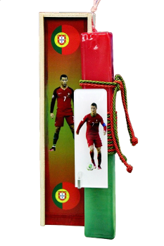 Πασχαλινή λαμπάδα 23Δ58 ΣΕΤ με ξύλινο κουτί  Messi μπρελόκ μουντιάλ 25x3.5
