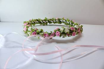 Στεφανάκι λουλουδάκια ροζ-λευκό