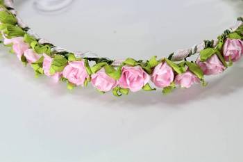 Στεφανάκι βάπτισης με λουλουδάκι 1866 ροζ (1 σειρά)