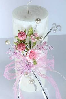 Χειροποίητο διακοσμητικό αρωματικό κερί με λουλούδι από γάζα  10x15cm
