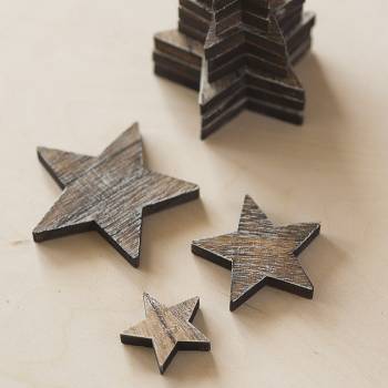Διακοσμητικά ξύλινα αστέρια (συσκευασία 3 μεγέθη από 4τμχ)