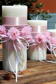 Σαγρέ χειροποίητο κερί με ροζ λουλούδια 8x20 0516144