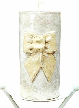 Κερί γάμου για κηροστάτη εκρού vintage με φιόγκο 10X20cm