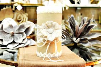 Χειροποίητο διακοσμητικό αρωματικό κερί με λουλούδι από γάζα  10x20cm